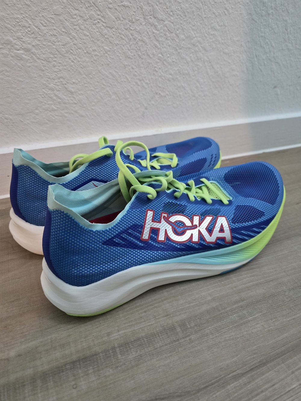 Hoka Men's Blue and Lime Green Athletic Running Shoes